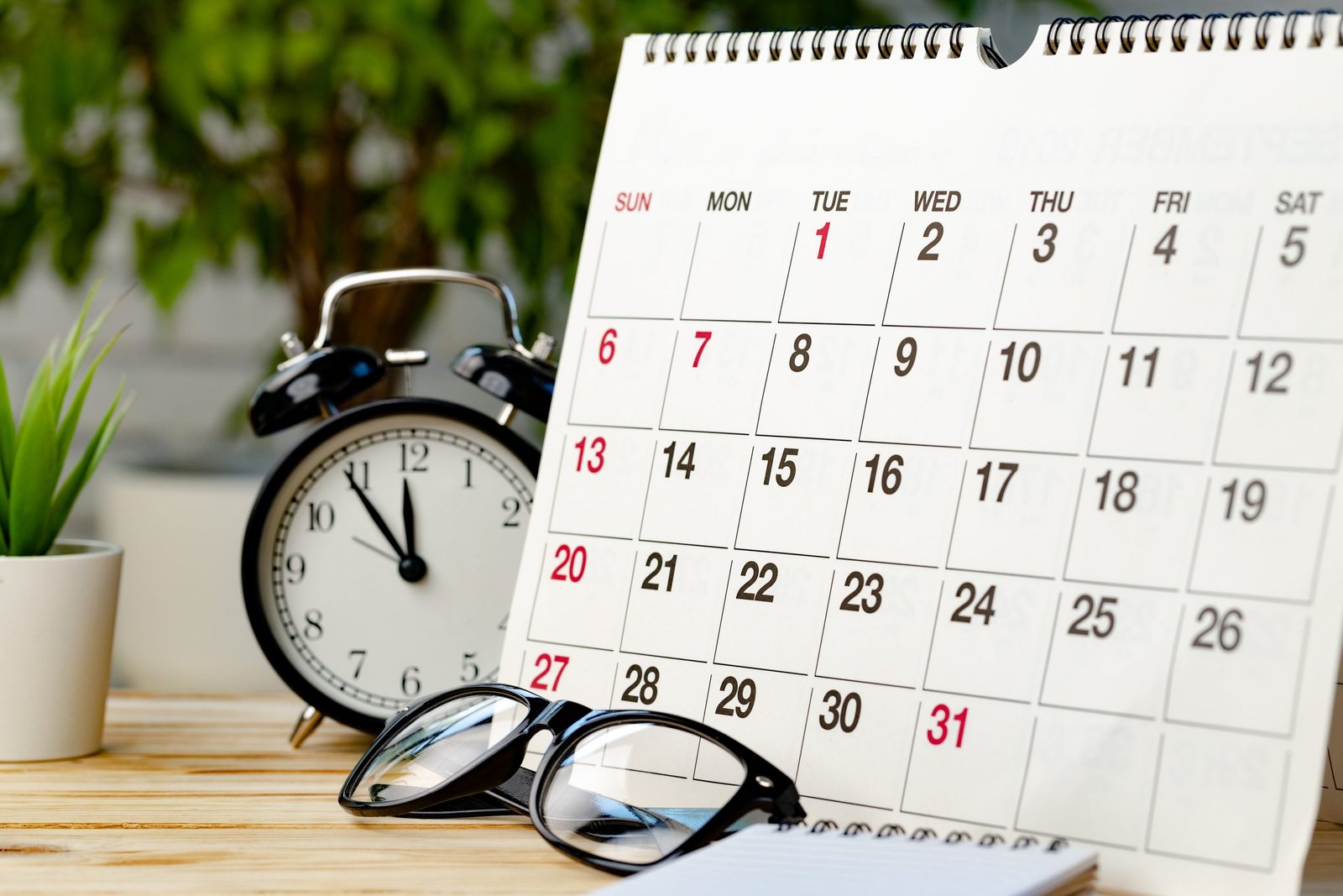 Calendar page close up on office desk